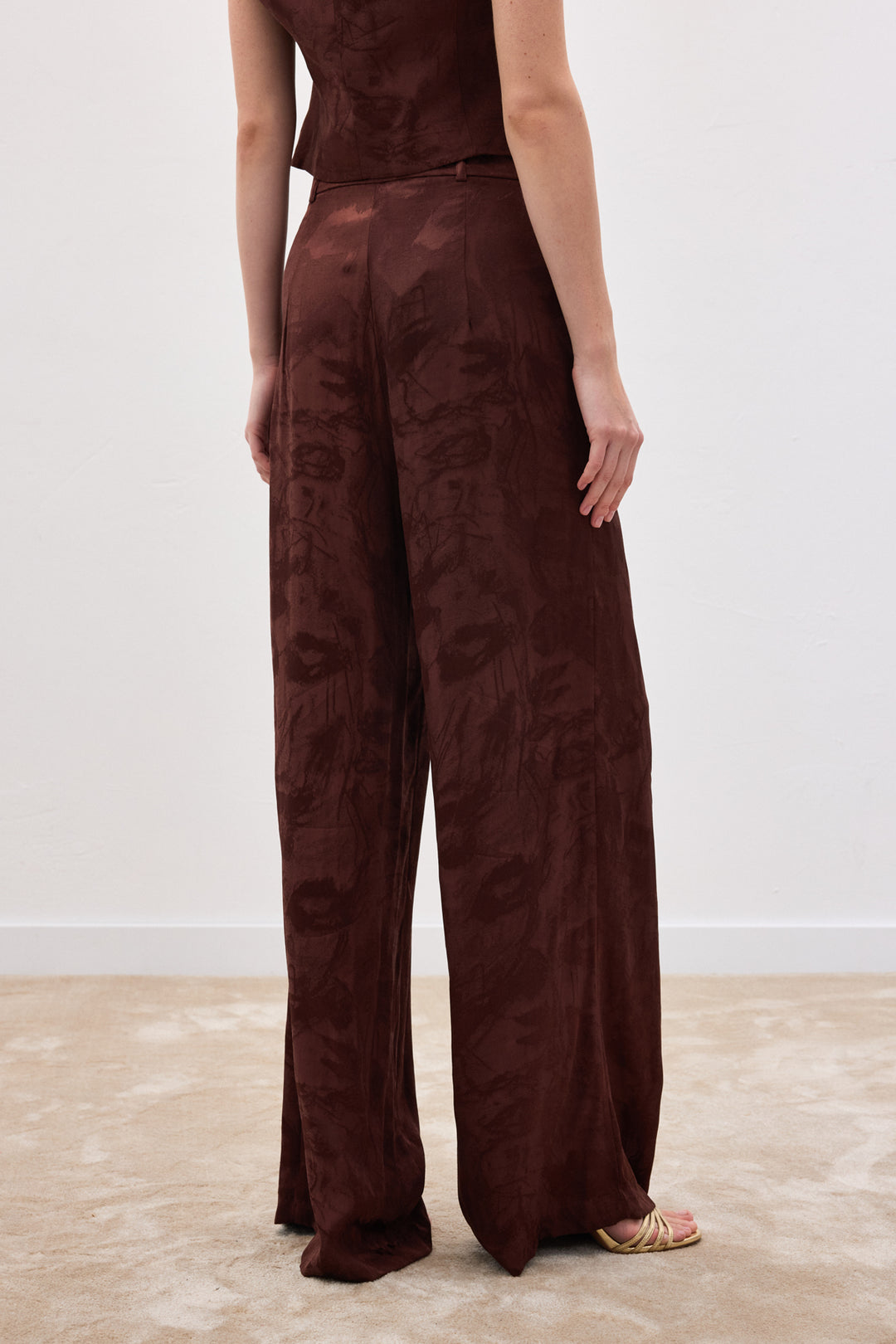 Sateen Pantalon large jacquard - Marron