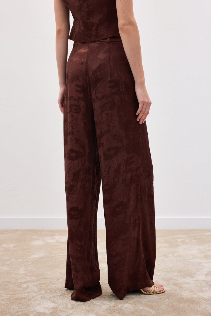 Sateen Pantalon large jacquard - Marron