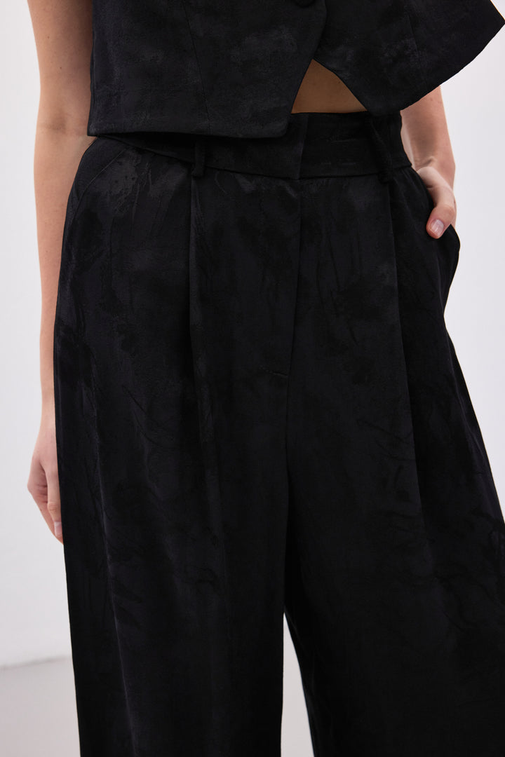 Sateen Pantalon large jacquard - Noir