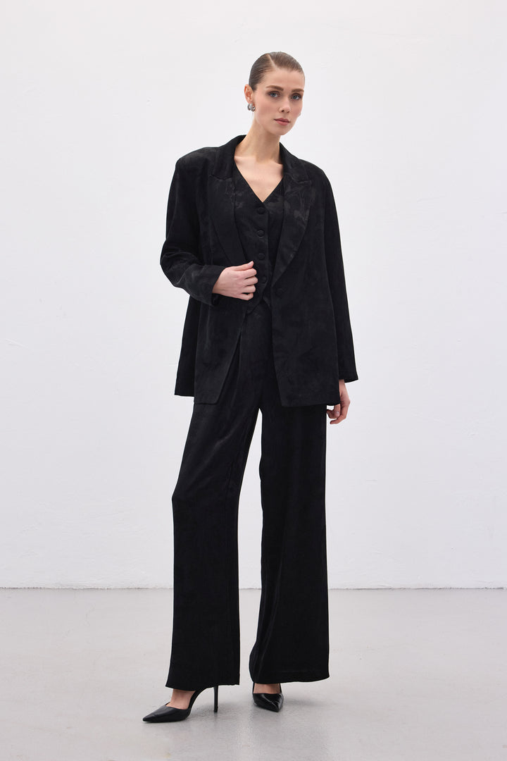 Sateen Pantalon large jacquard - Noir