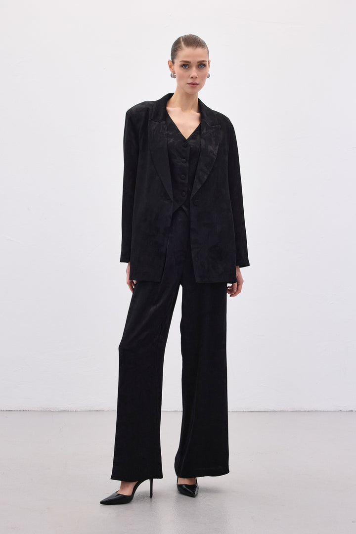 Sateen Pantalon large jacquard - Noir