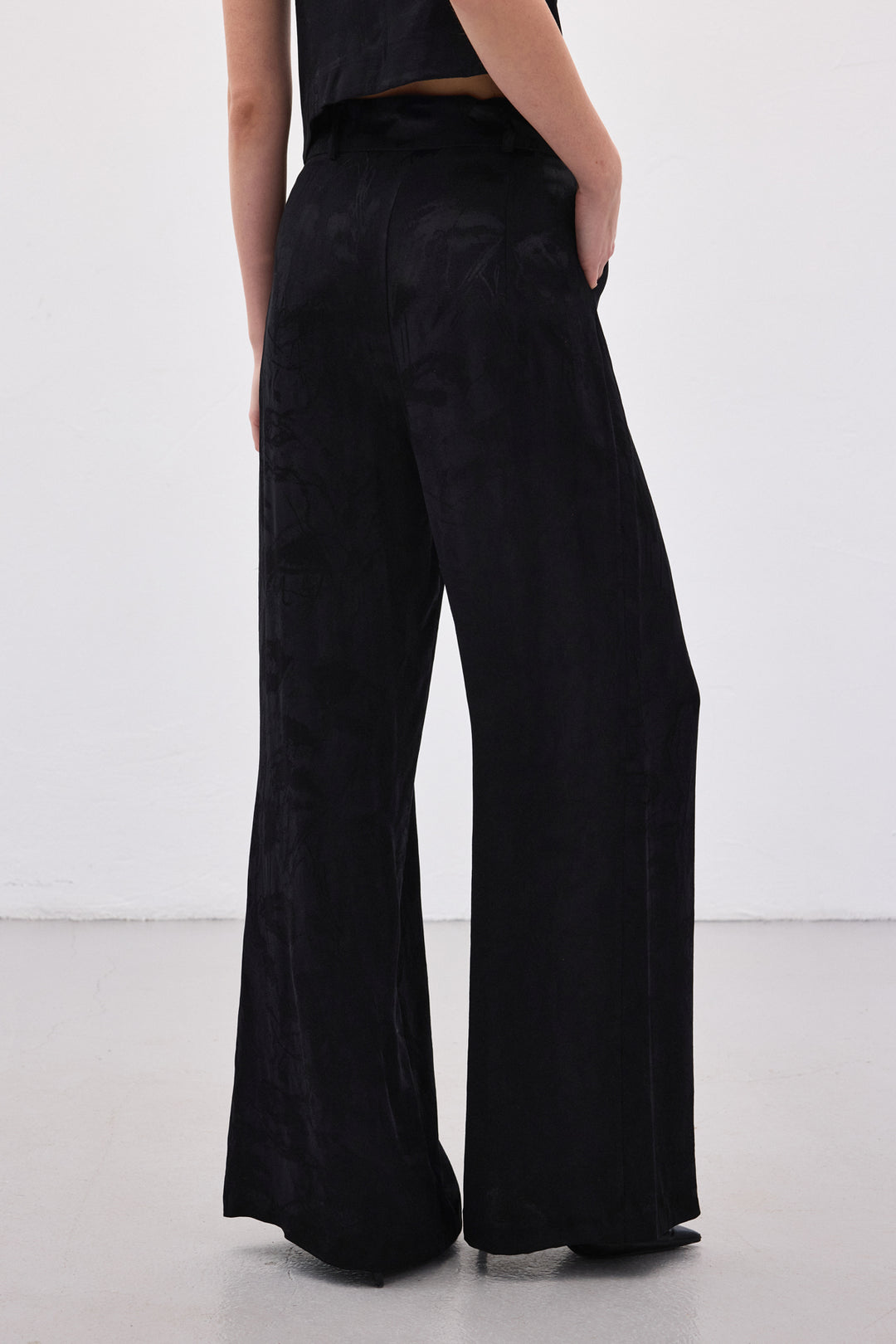 Sateen Pantalon large jacquard - Noir
