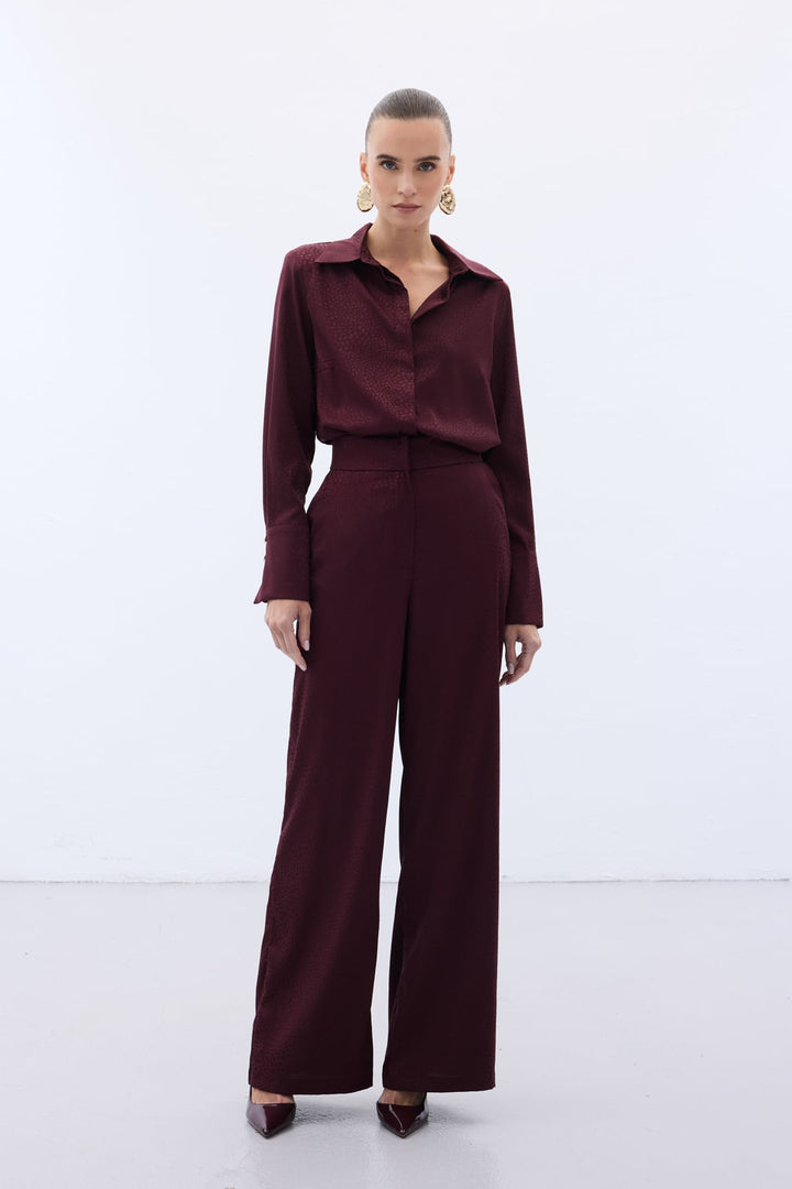 Sateen Pantalon Jacquard - Bordeaux