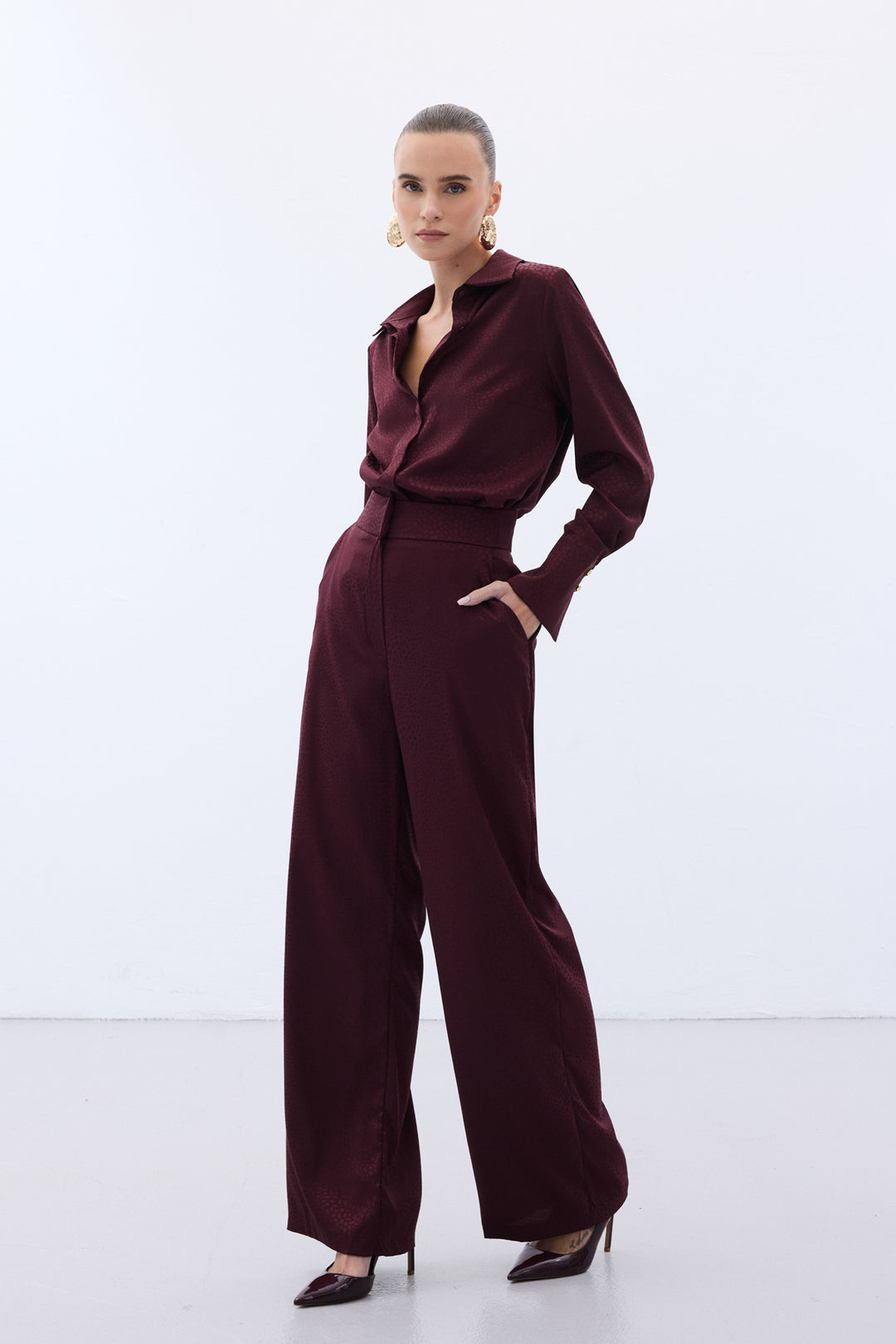 Sateen Pantalon Jacquard - Bordeaux