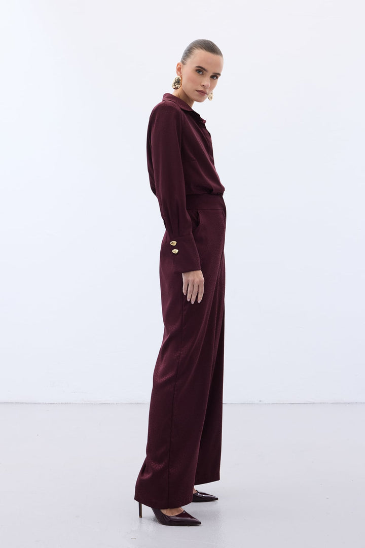 Sateen Pantalon Jacquard - Bordeaux