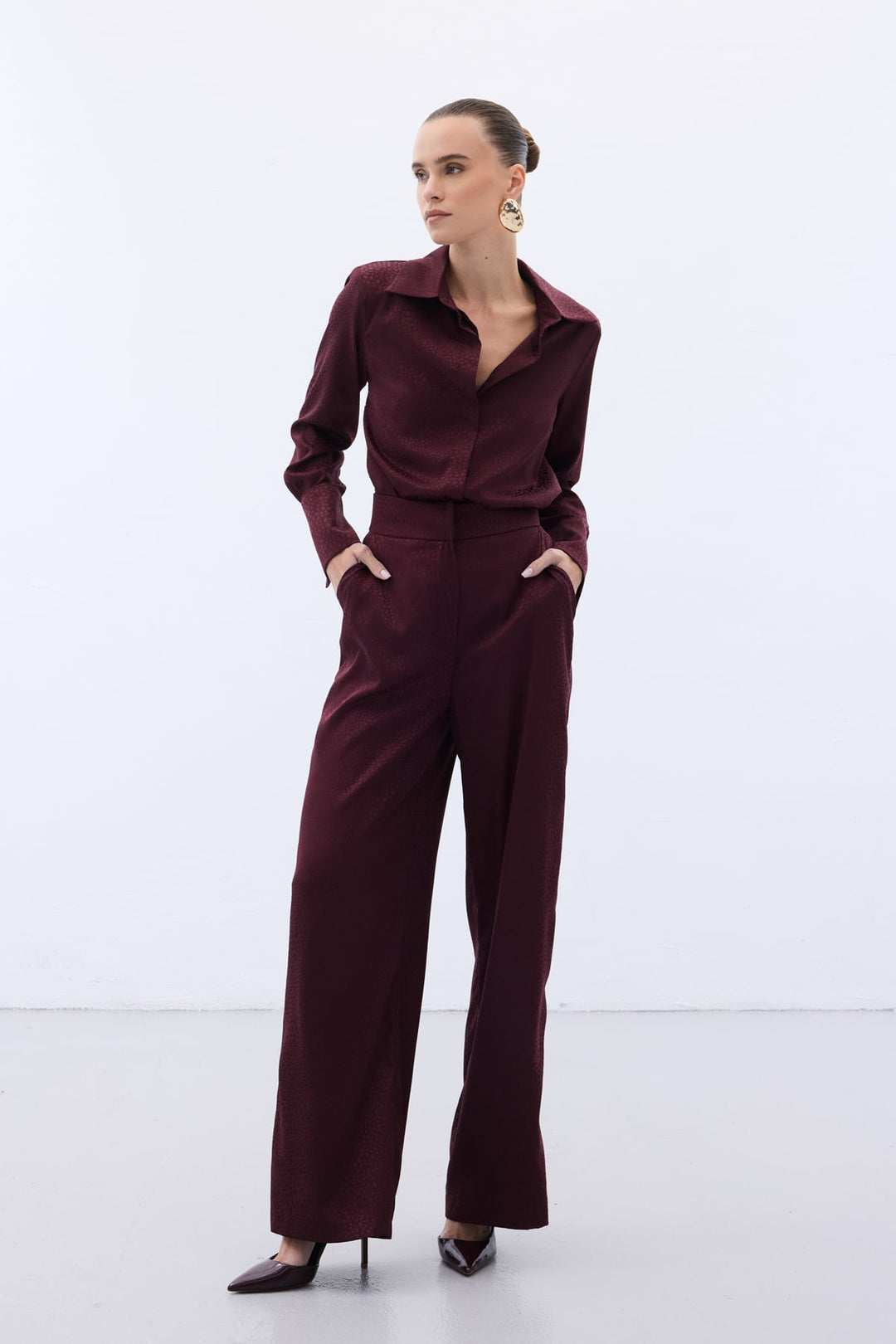Sateen Pantalon Jacquard - Bordeaux