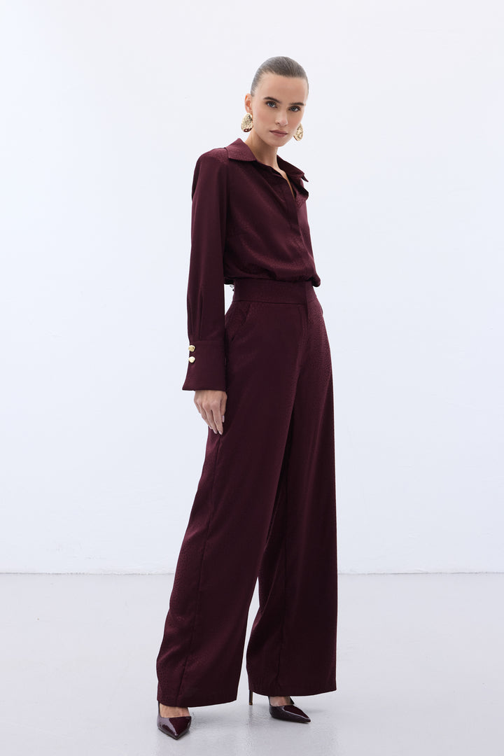 Sateen Pantalon Jacquard - Bordeaux