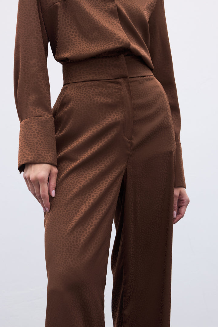 Sateen Pantalon Jacquard - Marron