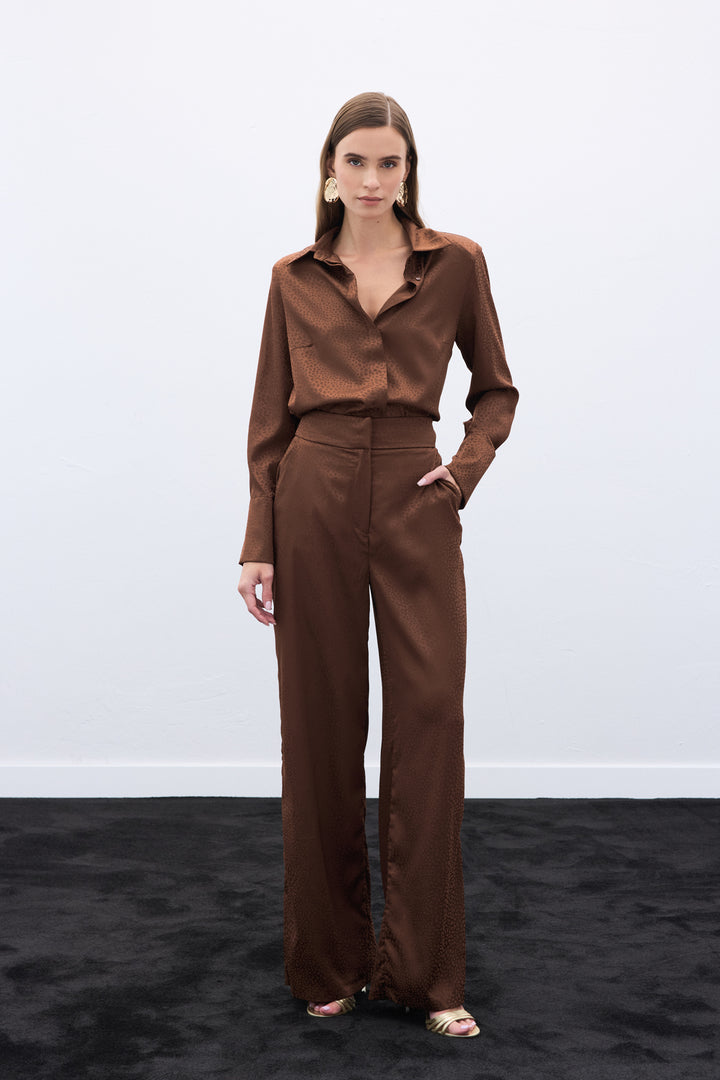 Sateen Pantalon Jacquard - Marron