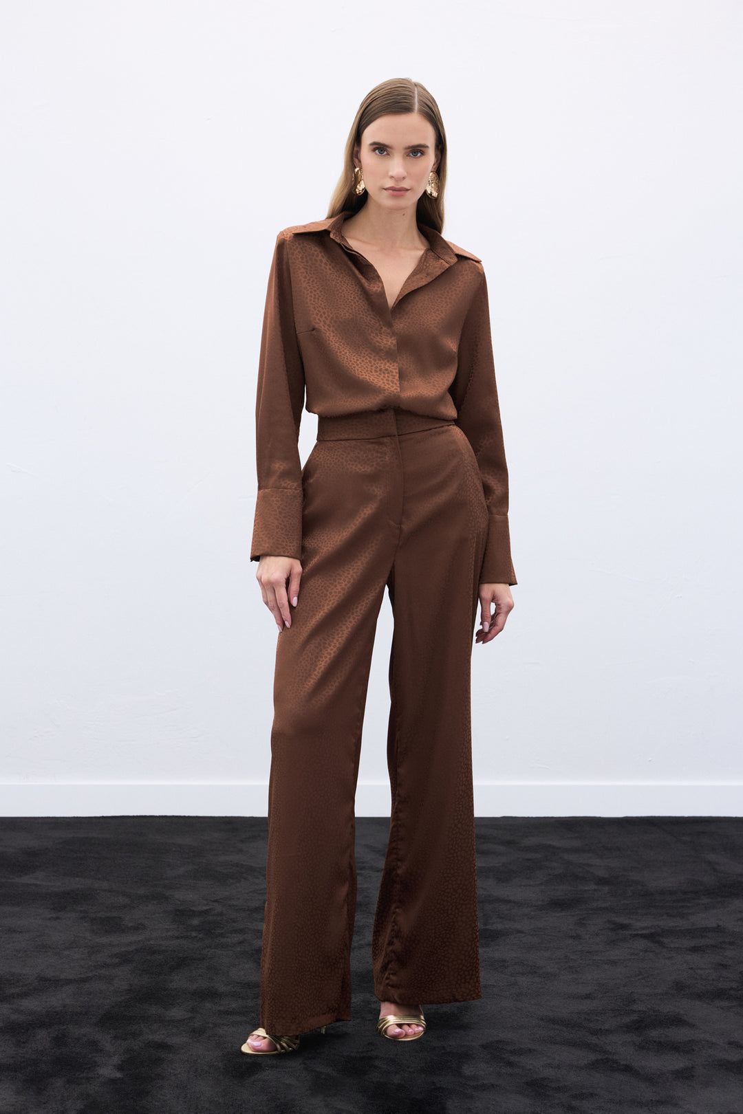 Sateen Pantalon Jacquard - Marron