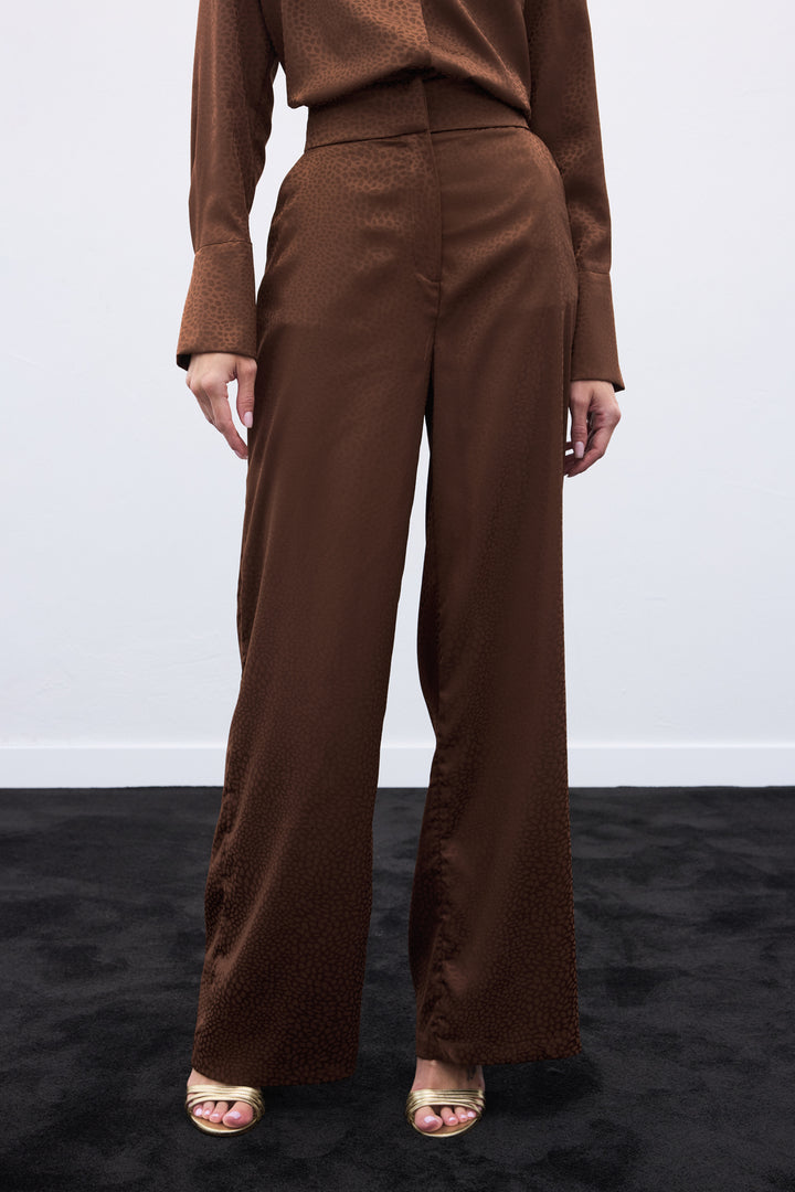 Sateen Pantalon Jacquard - Marron