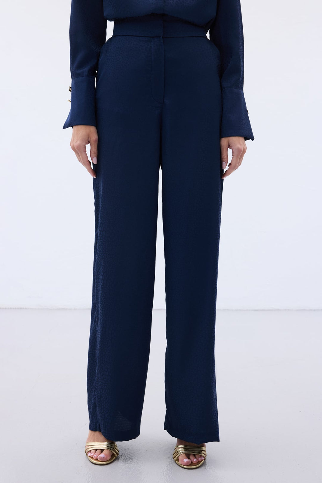 Sateen Pantalon Jacquard - Bleu marine