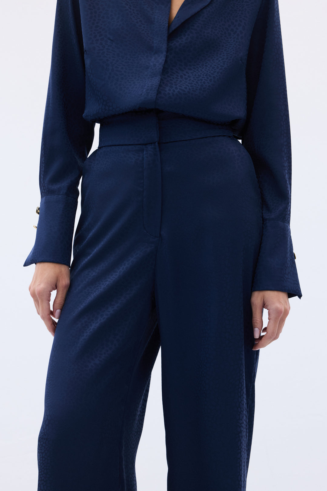 Sateen Pantalon Jacquard - Bleu marine