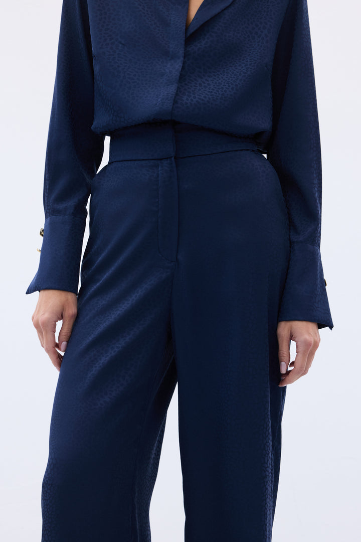 Sateen Pantalon Jacquard - Bleu marine
