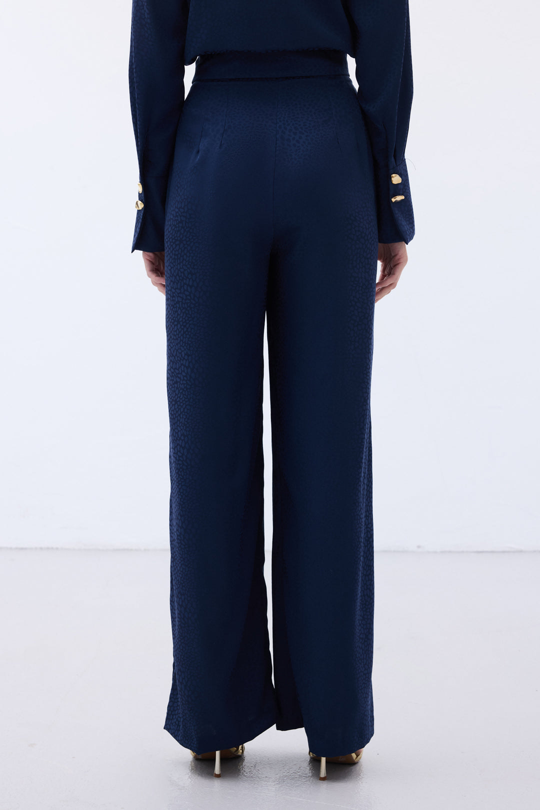 Sateen Pantalon Jacquard - Bleu marine