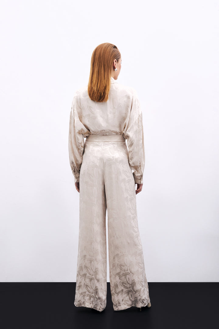 Sateen Pantalon ample jacquard - Beige