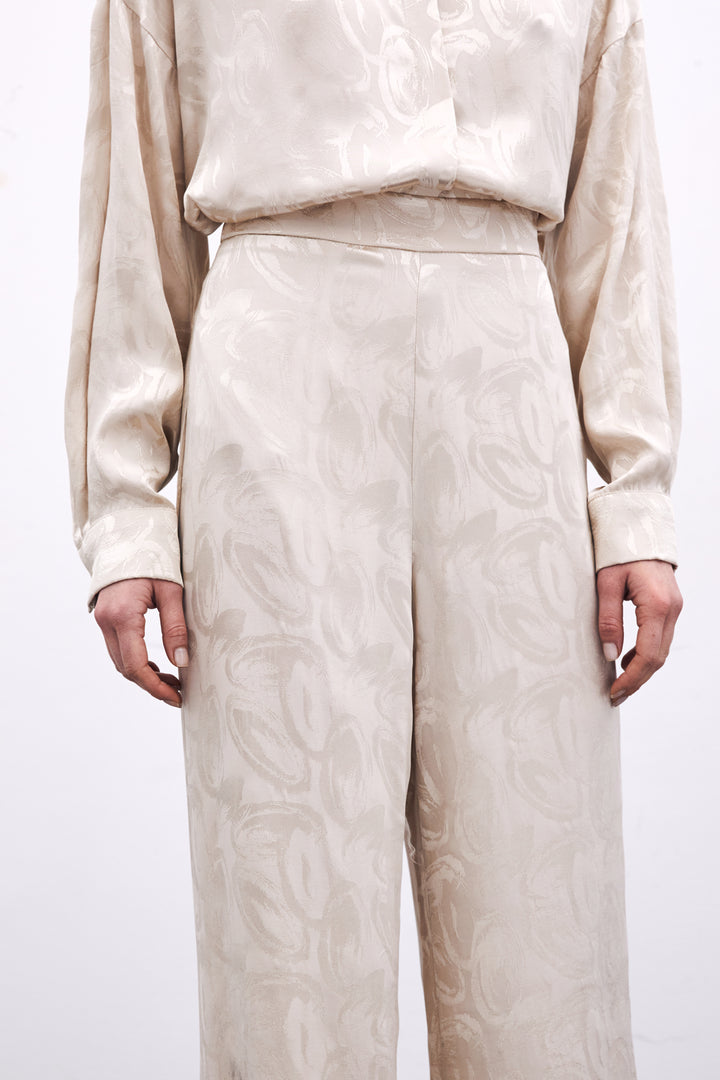 Sateen Pantalon ample jacquard - Beige