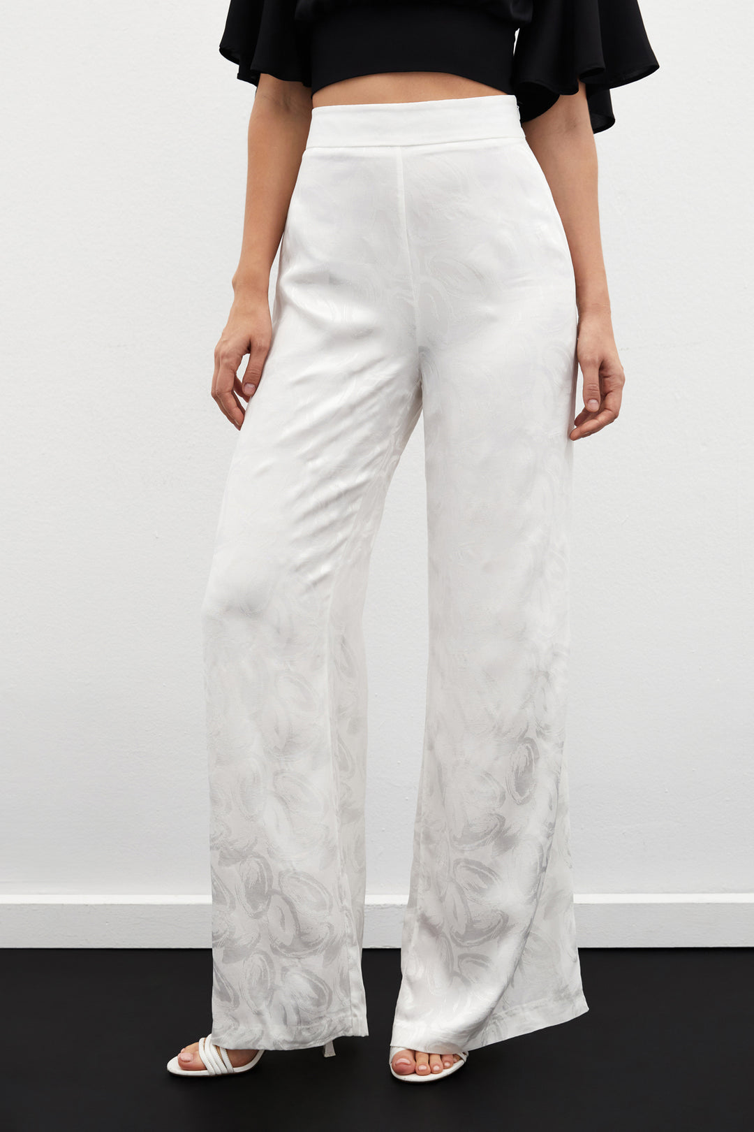 Sateen Pantalon ample jacquard - Écru