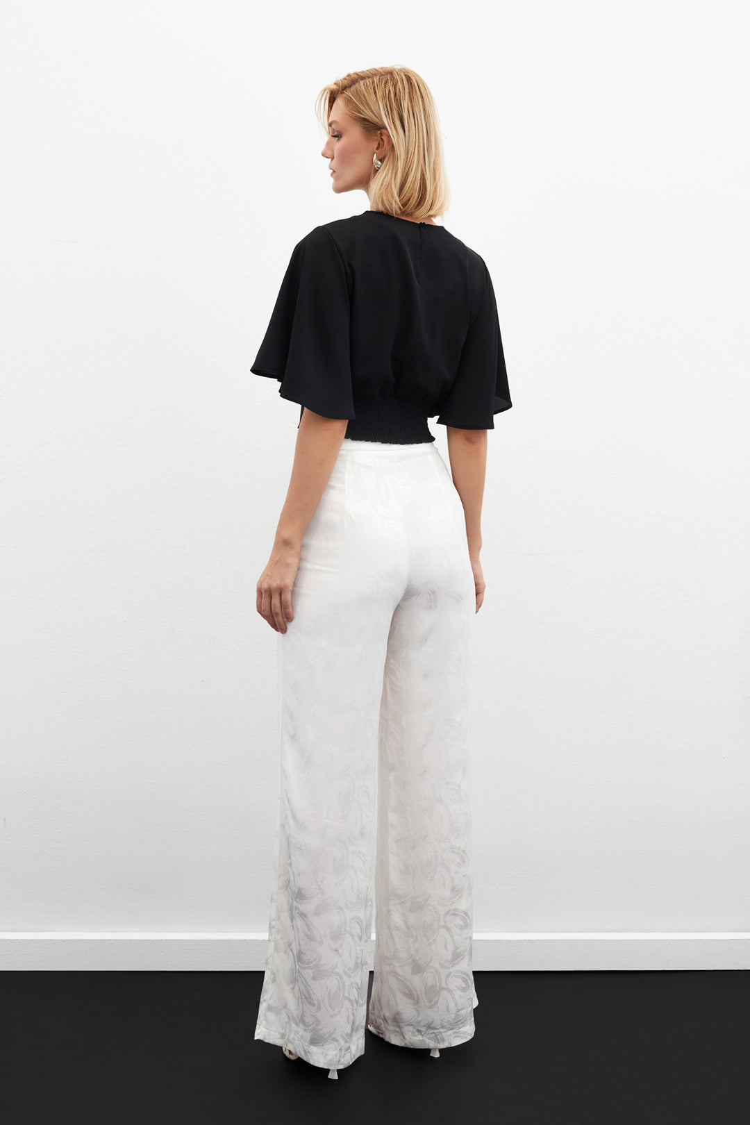 Sateen Pantalon ample jacquard - Écru