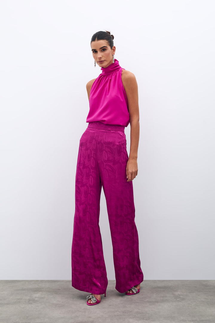 Sateen Pantalon ample jacquard - Fuchsia