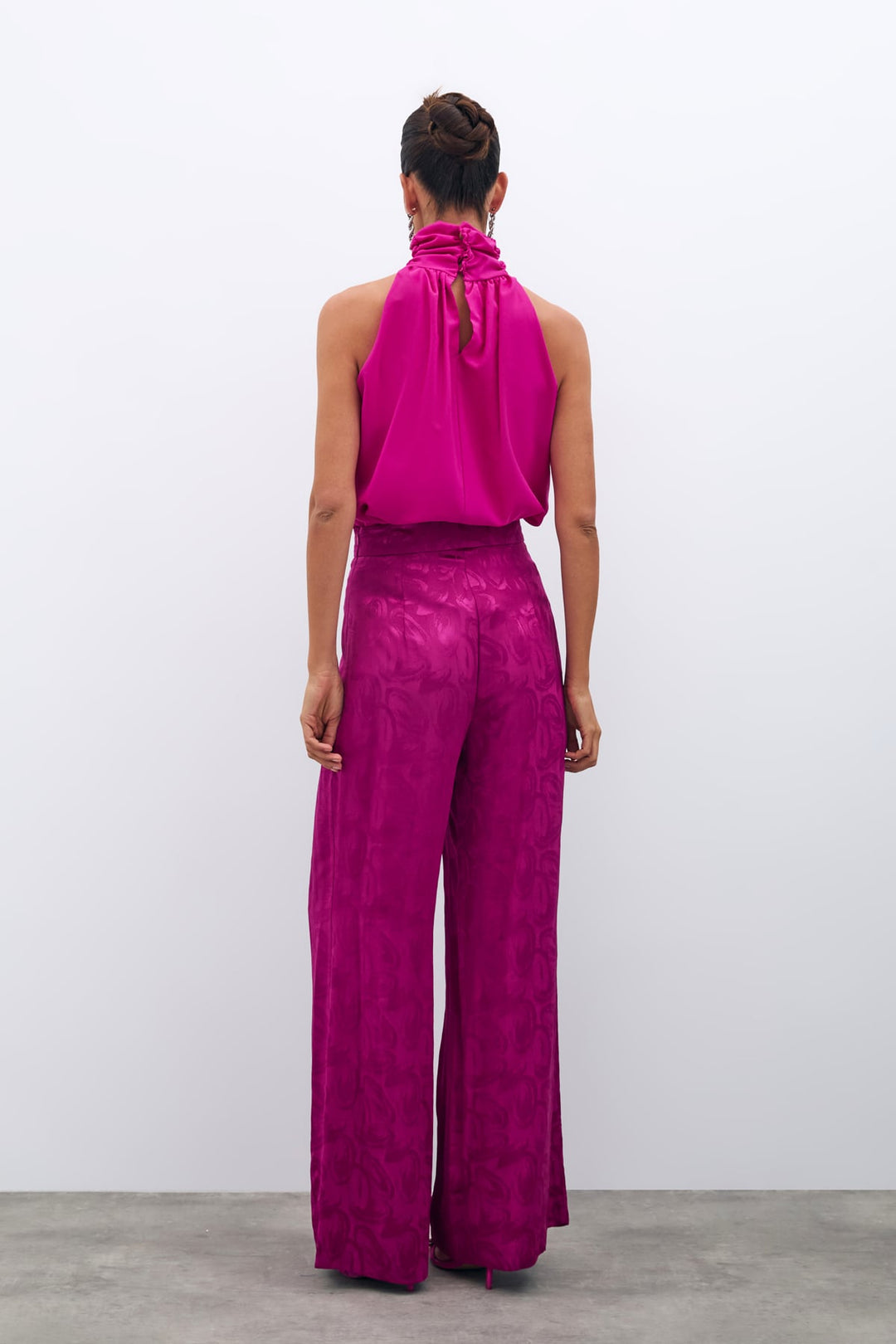 Sateen Pantalon ample jacquard - Fuchsia