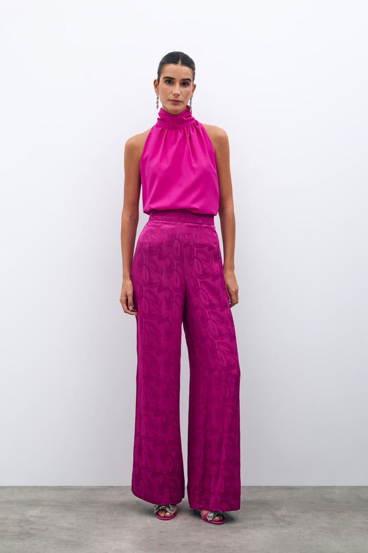 Sateen Pantalon ample jacquard - Fuchsia
