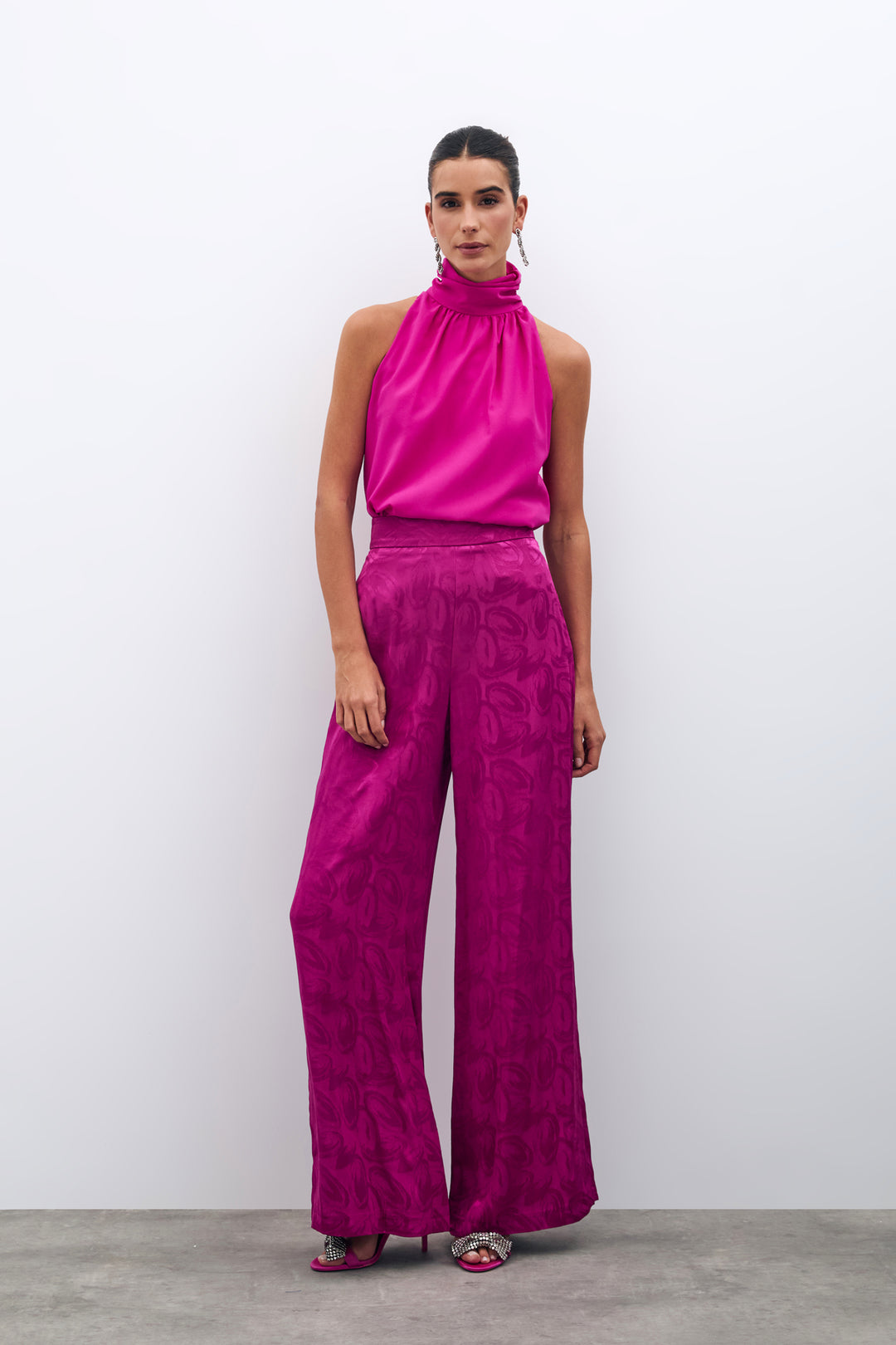 Sateen Pantalon ample jacquard - Fuchsia
