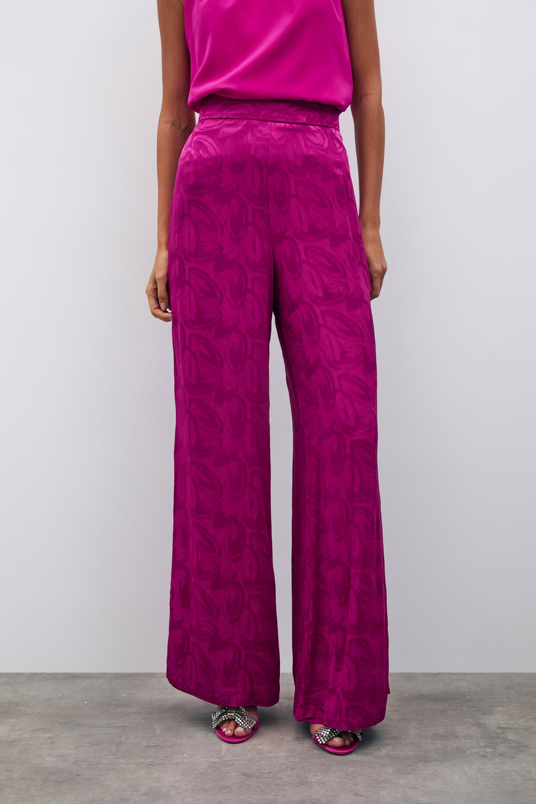 Sateen Pantalon ample jacquard - Fuchsia