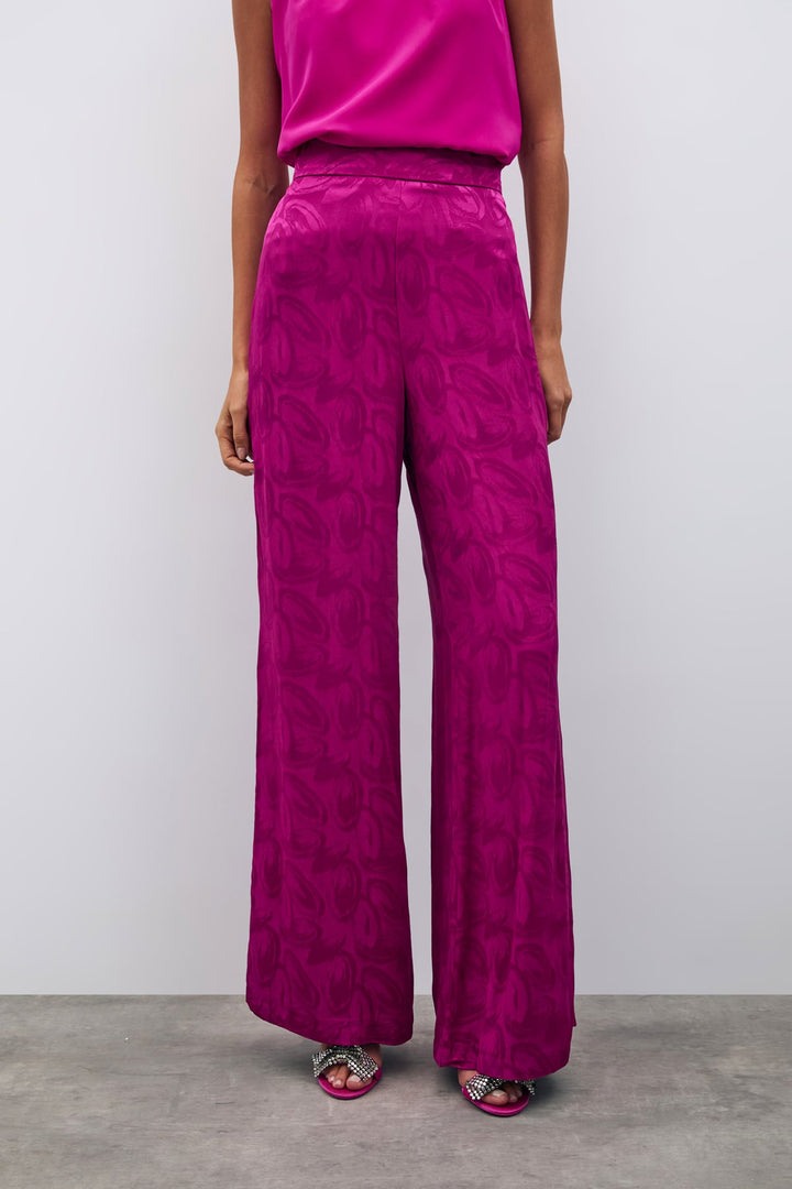 Sateen Pantalon ample jacquard - Fuchsia