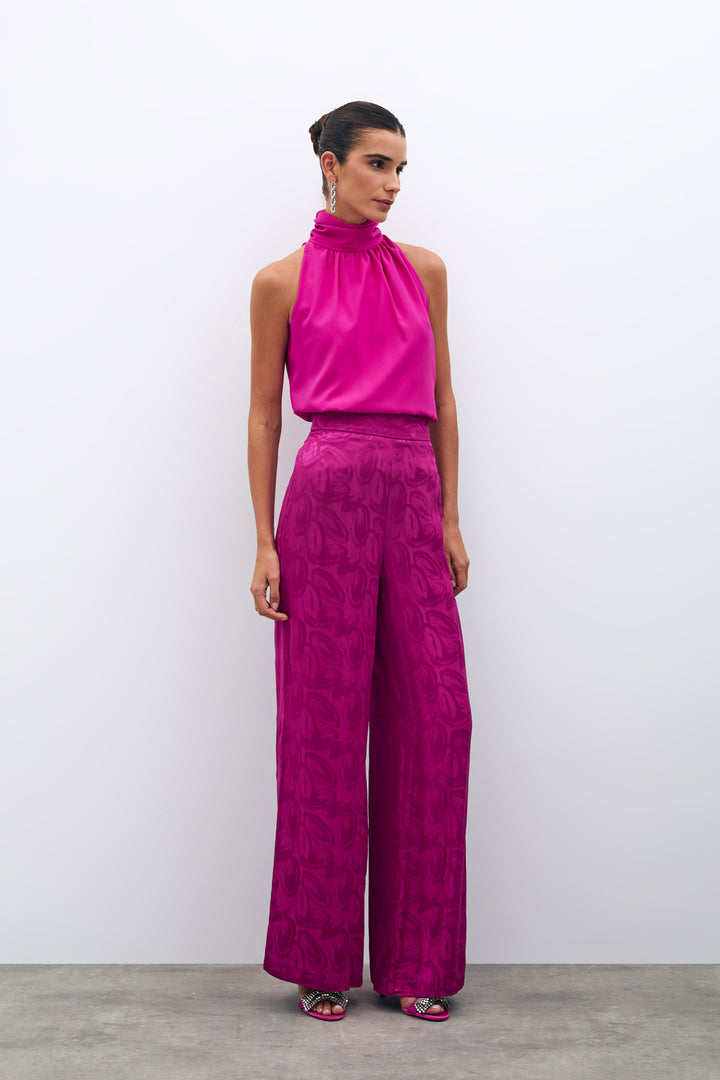 Sateen Pantalon ample jacquard - Fuchsia