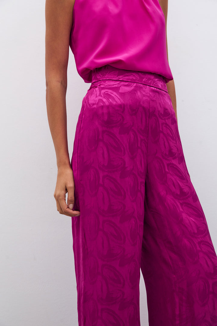 Sateen Pantalon ample jacquard - Fuchsia