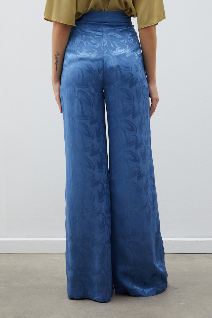 Sateen Pantalon ample jacquard - Indigo