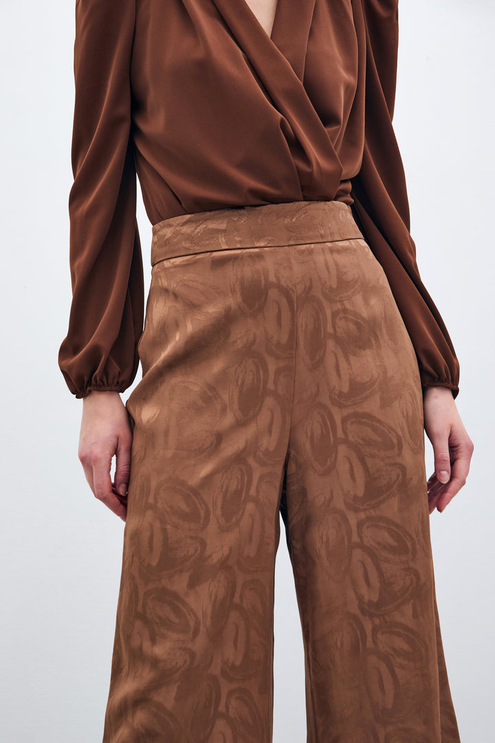 Sateen Pantalon ample jacquard - Marron