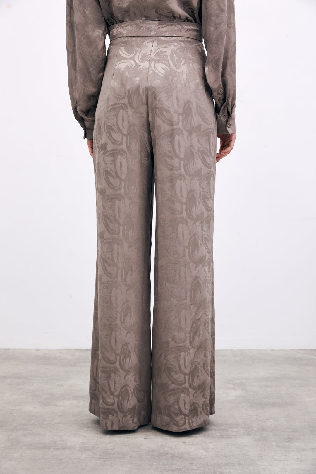 Sateen Pantalon ample jacquard - Vison