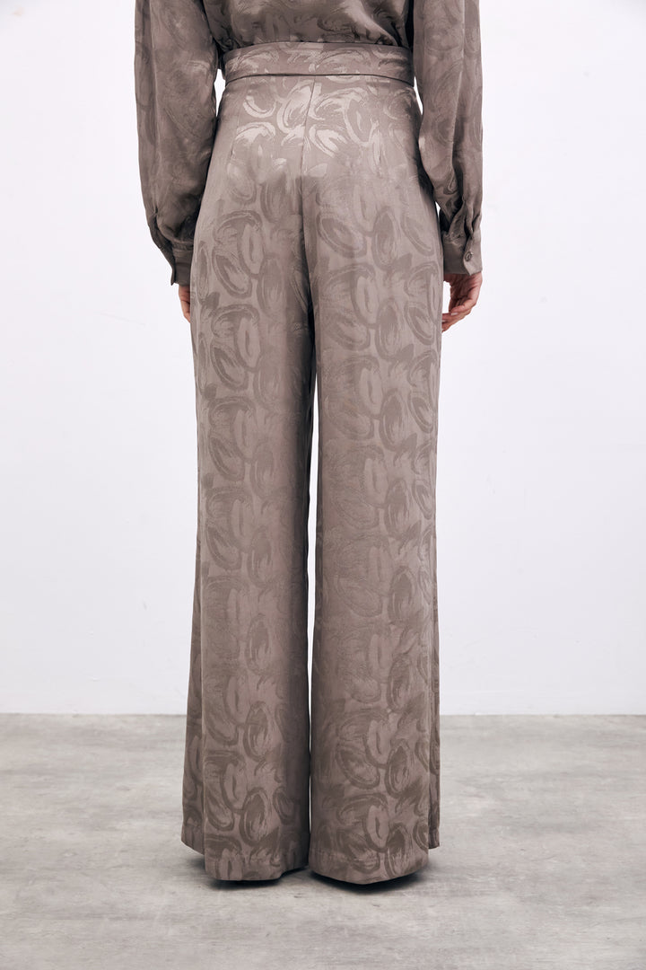 Sateen Pantalon ample jacquard - Vison