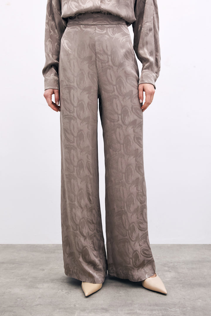 Sateen Pantalon ample jacquard - Vison