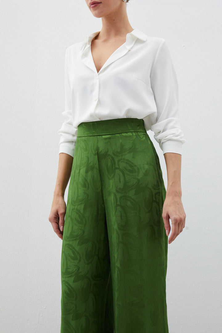 Sateen Pantalon ample jacquard - Vert