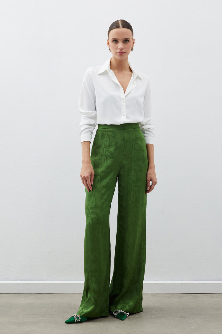 Sateen Pantalon ample jacquard - Vert