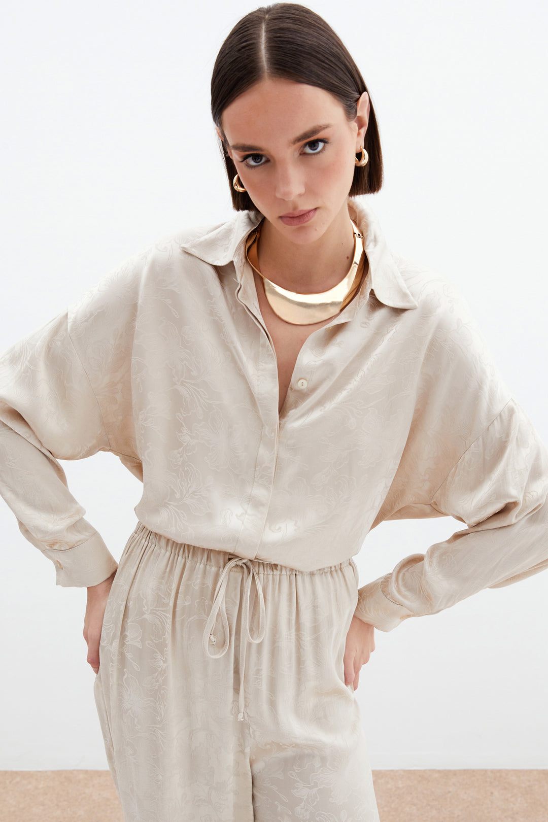 Sateen Chemise en satin jacquard - Beige