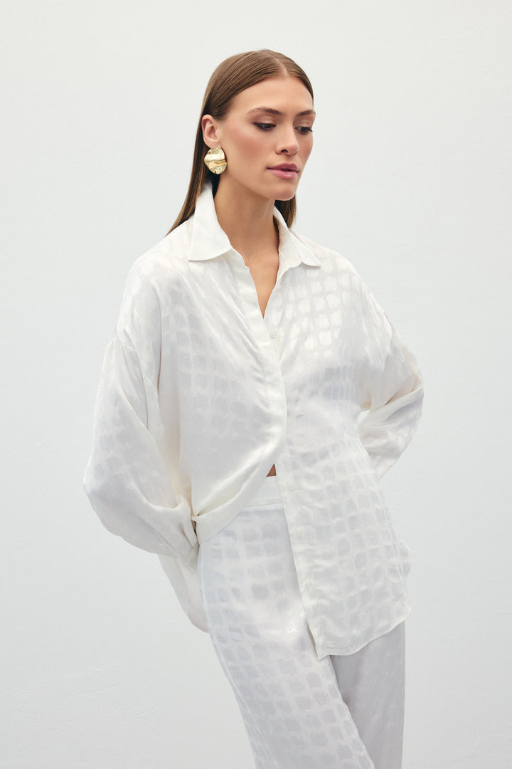 Sateen Chemise en Satin Jacquard - Écru
