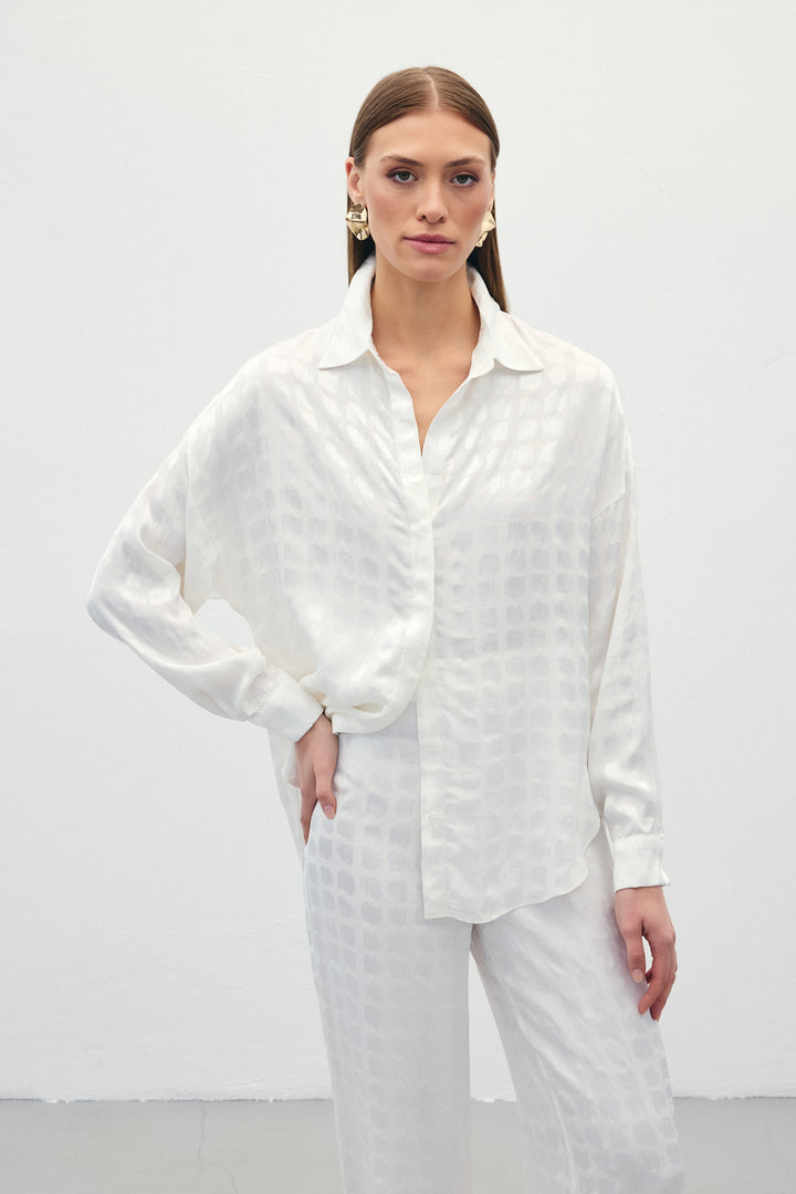 Sateen Chemise en Satin Jacquard - Écru