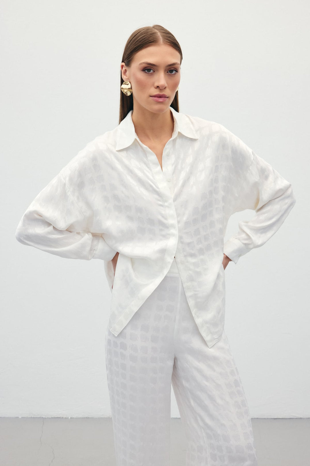 Sateen Chemise en Satin Jacquard - Écru