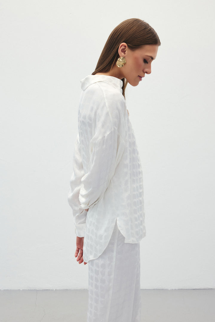 Sateen Chemise en Satin Jacquard - Écru