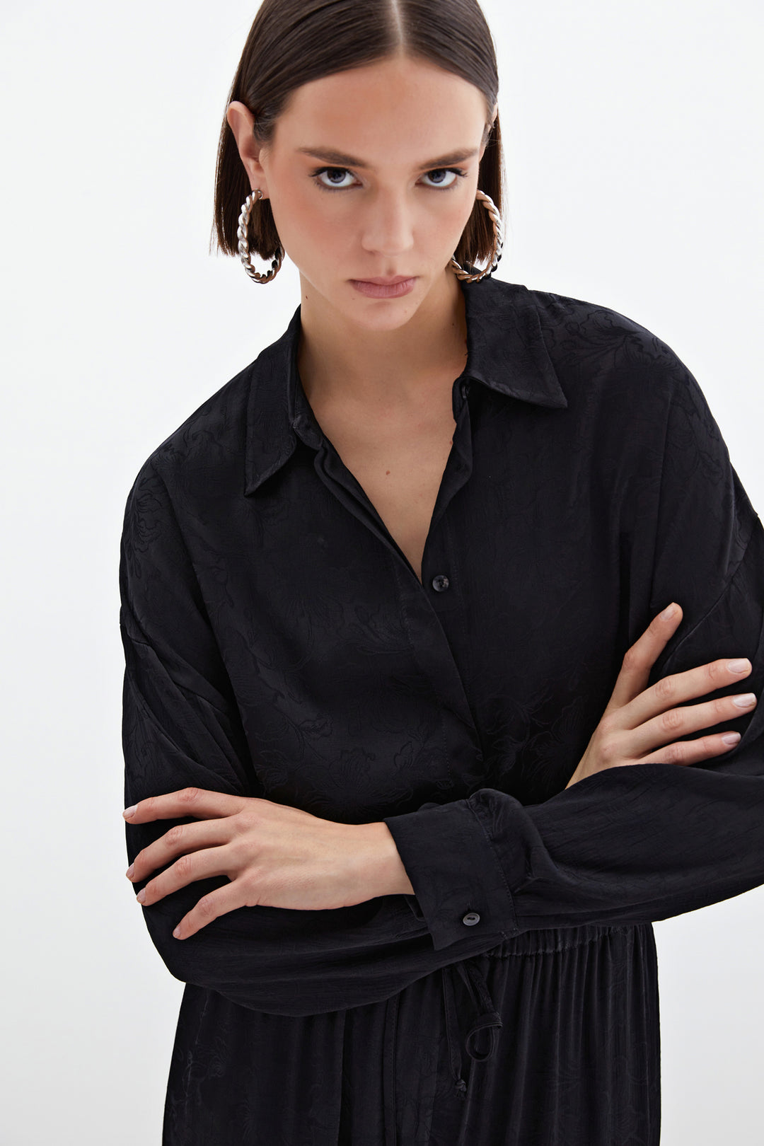 Sateen Chemise en satin jacquard - Noir