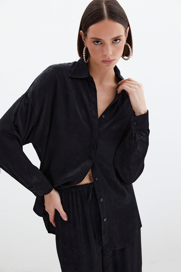 Sateen Chemise en satin jacquard - Noir