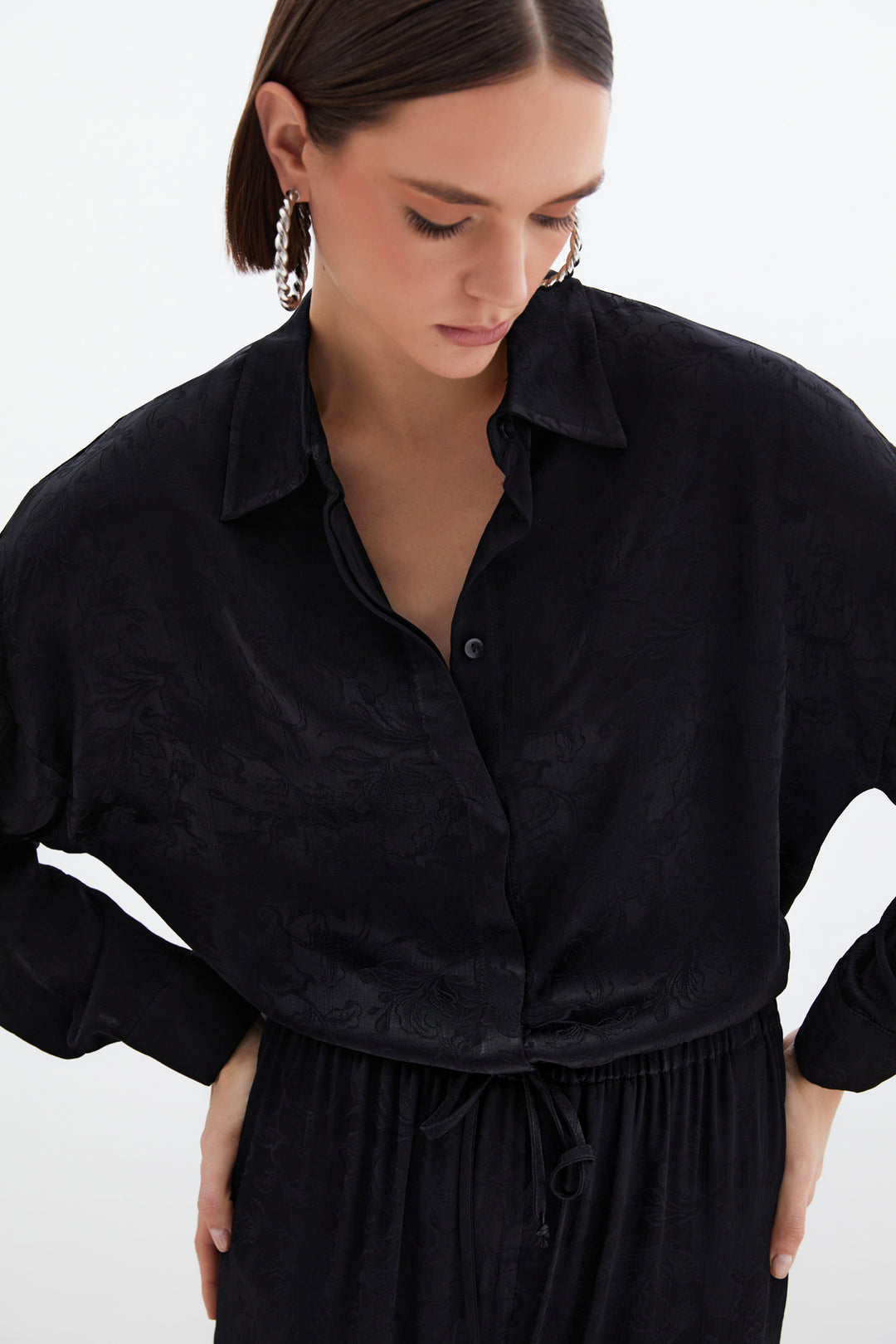 Sateen Chemise en satin jacquard - Noir