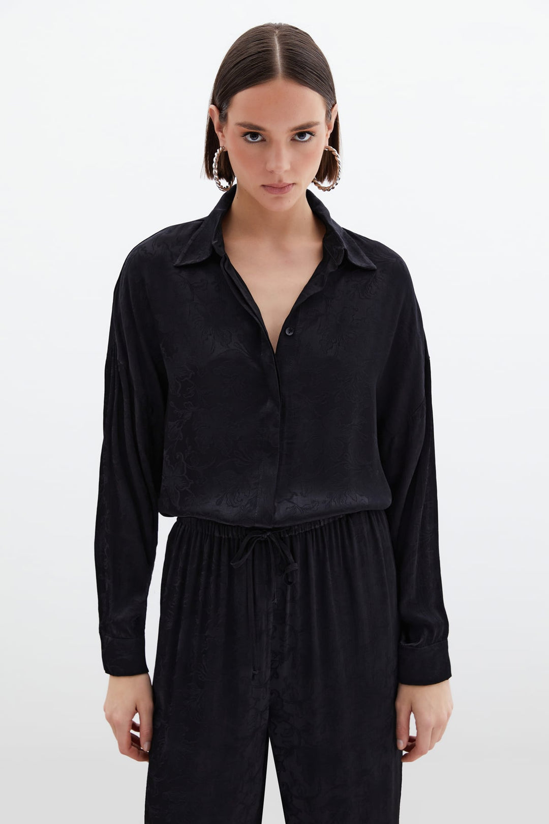 Sateen Chemise en satin jacquard - Noir