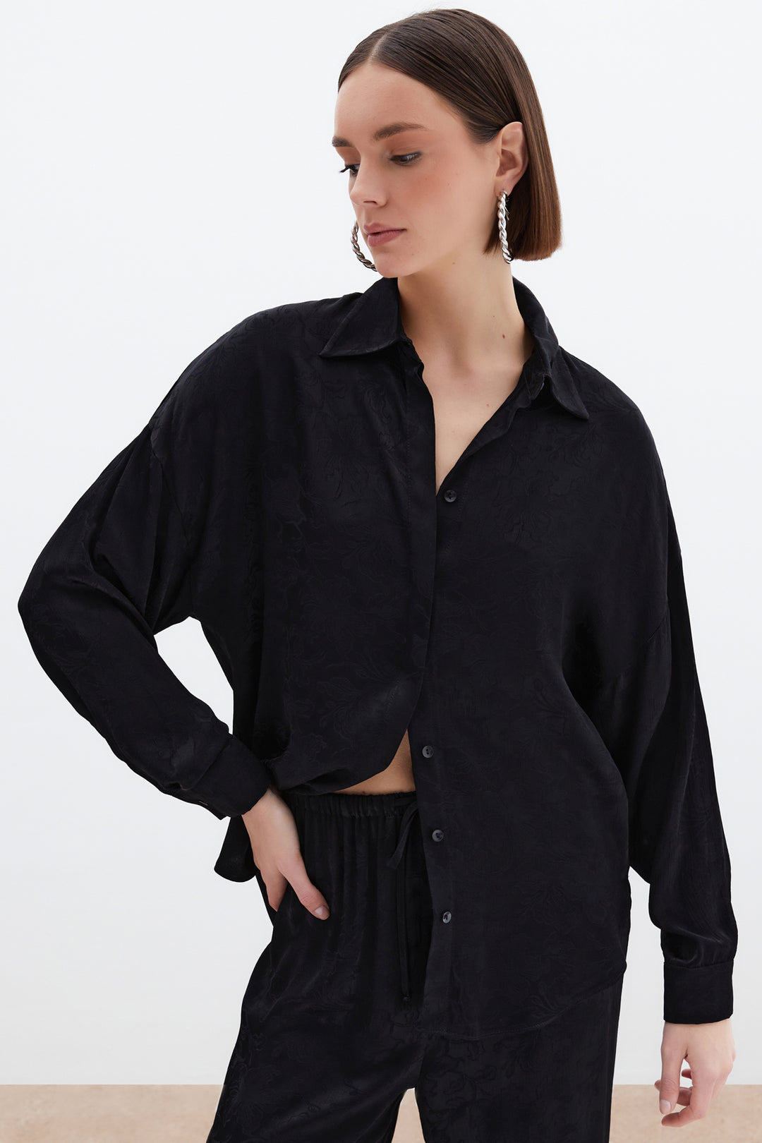 Sateen Chemise en satin jacquard - Noir
