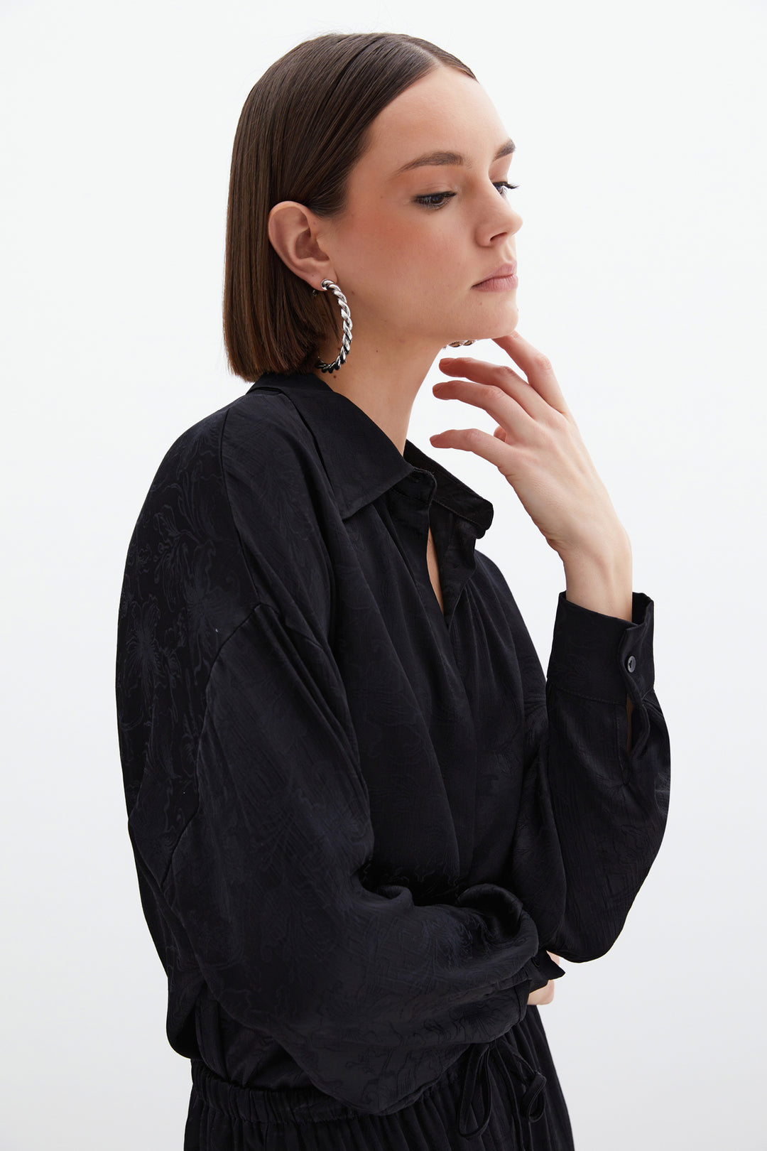 Sateen Chemise en satin jacquard - Noir