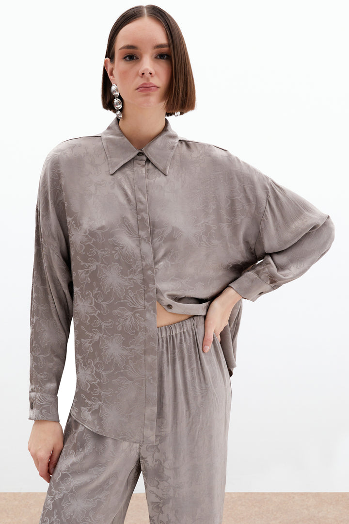 Sateen Chemise en satin jacquard - Vison